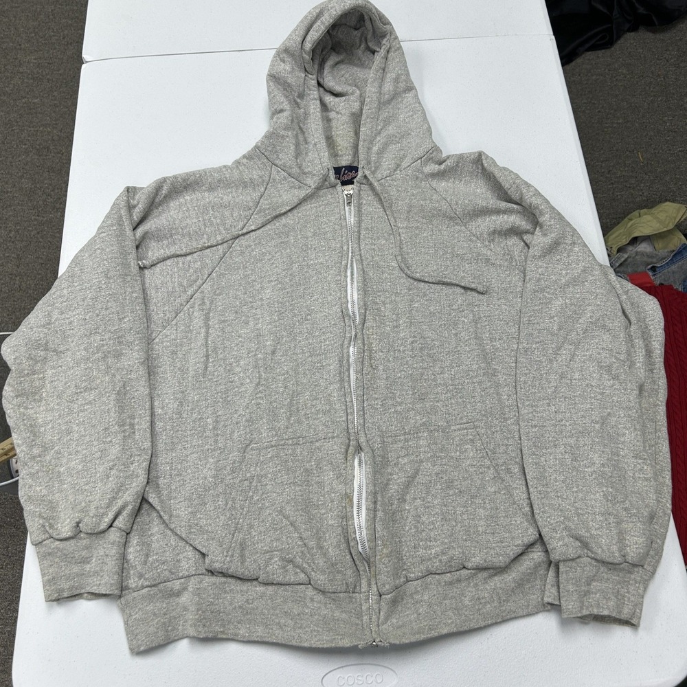 On Line Zip Up Hoodie Mens XL Gray Thermal Waffle Lined Raglan Sweatshirt